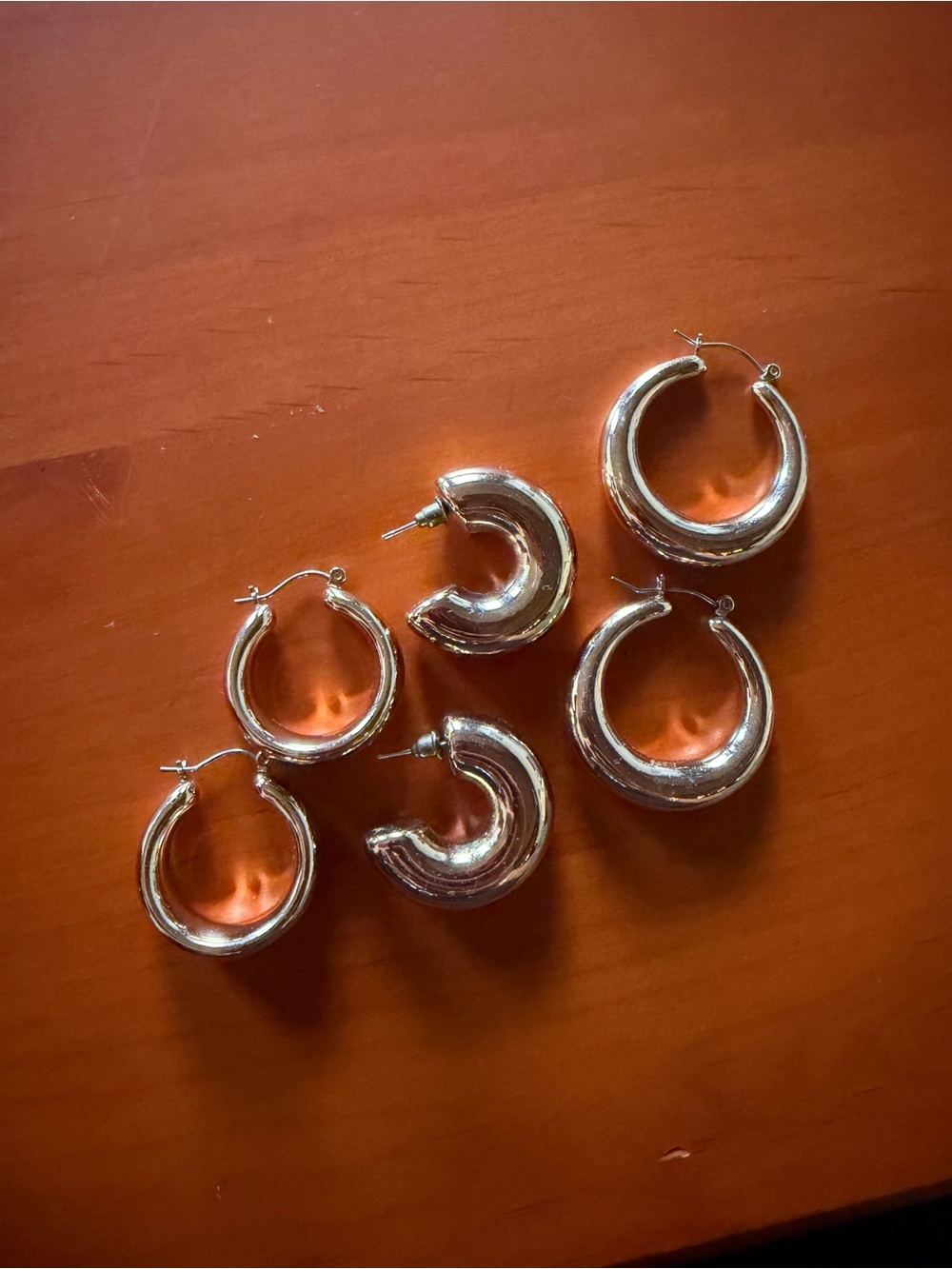 Gold Chunky Hoop Earrings Lot - Set of 3 Pairs
